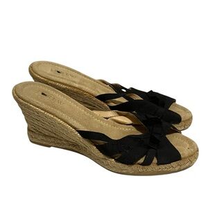 J.Crew Black Tan Wedge Slip On Espadrille Sandals Made in Italy